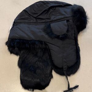 Cozy Black Fur-Lined Winter Aviator style Hat by Wigens of Sweden.